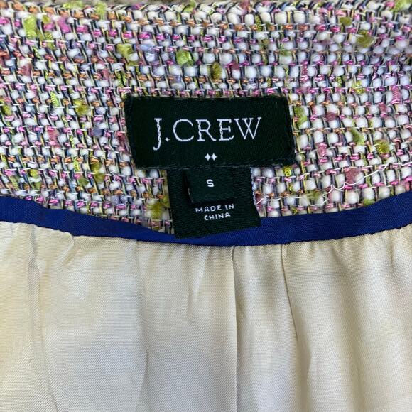 J.Crew Sz S Confetti Tweed Blazer Jacket Pink Green Bracelet Sleeves Classic - Picture 13 of 16